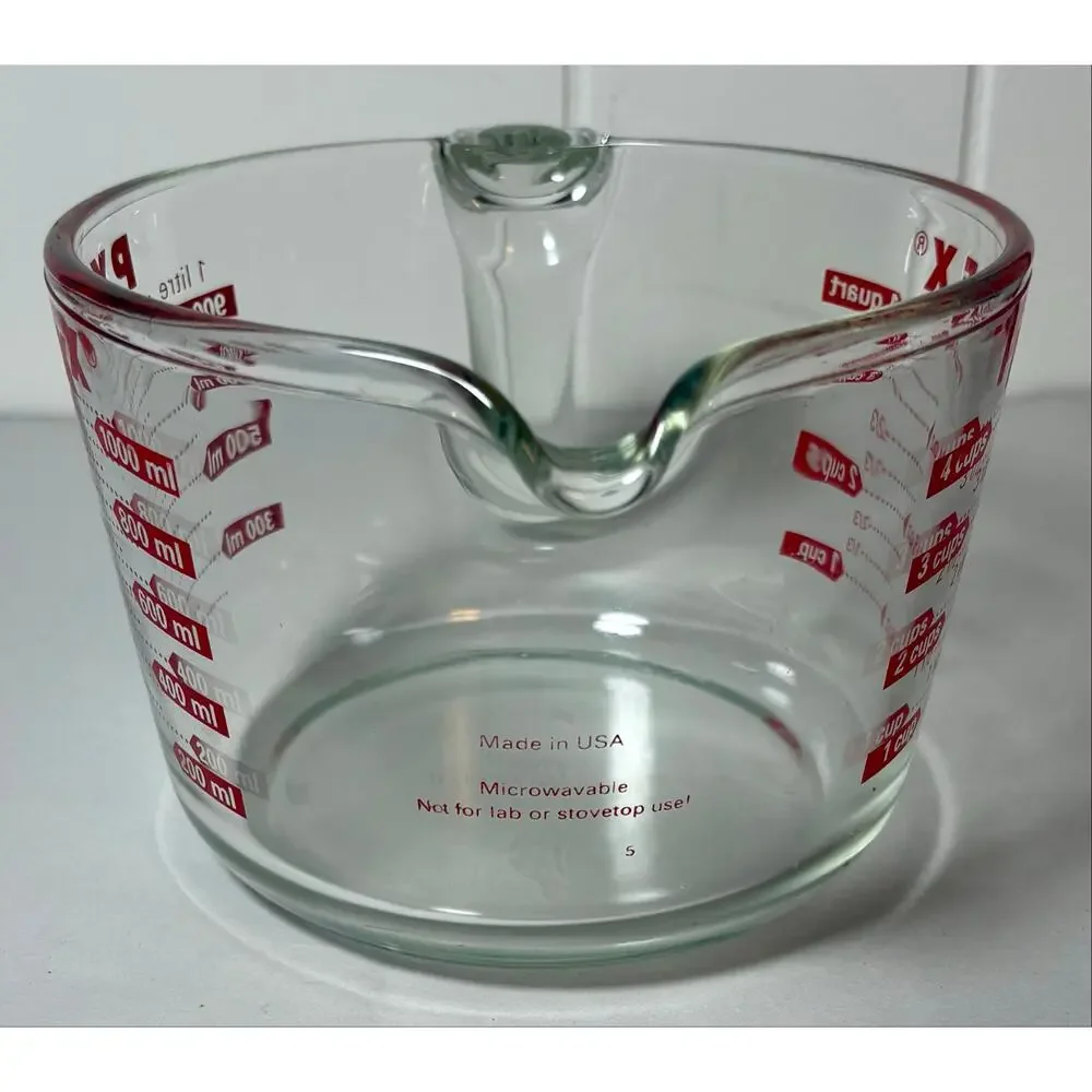Vintage Pyrex 4 Cup 1 Qt Glass Measuring Cup Open Handle
